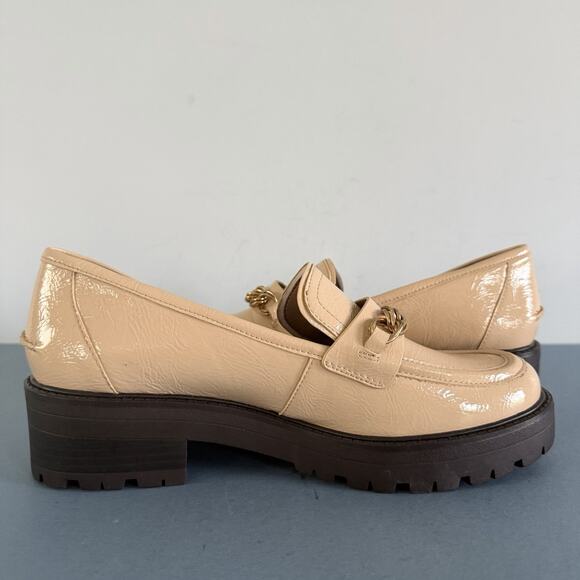 Sam Edelman Taelor Chain Lug Sole Patent Leather Wheat Platform Loafers - Picture 6 of 9